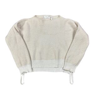 Helmut Lang Cream Wool Cashmere Blend Ribbed Sweater Drawstring Hem M